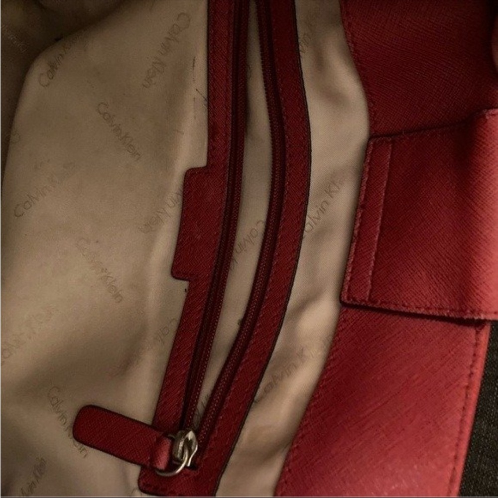 Calvin Klein Red Leather Tote with Dual Straps - Picture 5 of 10